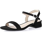 Ankis Women Nude Black White Sandals for Women Low Heel 1 Inch Dressy Sandal Ankle Strap Open Toe Block Short Heeled Summer Classic Comfortable Graduation Holiday Party Casual Flat Shoes