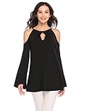 Zeagoo Women Long Sleeve Cold Shoulder Halter Neck Keyhole Swing Tunic Shirt Top