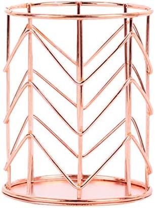 YAKOK Iron Rose Gold Pen Holder Desk Pencil Holder Brush Pot Chopsticks Fork Organizer Basket for Bedroom and Office (Rose Golden)
