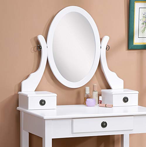 Roundhill Furniture Moniya White Wood Vanity Table and Stool Set (3415WH) Medium