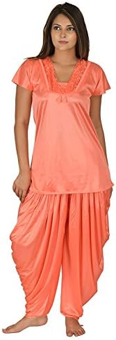 Archiecs Creations Women's Satin Purple Nightdress with Patiyala