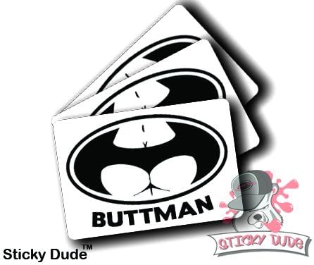 Three (3) pcs - Buttman - 1 1/4" x 3" inches - High Resolution Print Hard Hat Biker Helmet Stickers