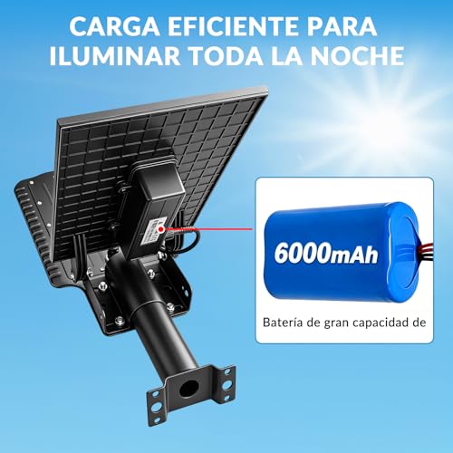 FASENZA Lámpara Solar Exterior: 3000LM, 6500K, Batería 6000mAh, Carga 6h para 12h Iluminación, 3 Modos de Sensor Radar, IP65, Garaje, Almacén, Granero, Jardín, Patio y Terraza, 2 Años de Garantía
