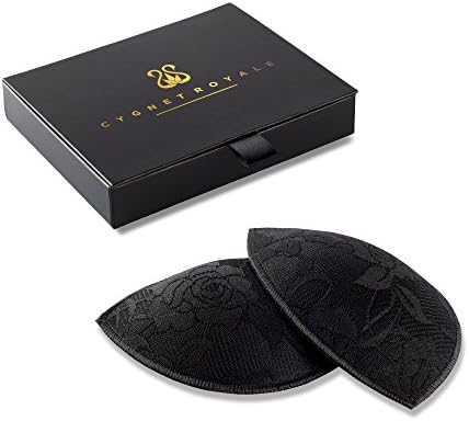 Contoured Washable Deluxe Nursing Slips - Reusable Ultra-soft Breastfeeding Pads for new Moms - Leak-proof barrier - Slim seam-free curvy comfort - Stay dry night or day - Lace Cover 1 Pair (BLACK)