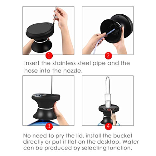 COM1950s Electric Pump for Water Bottle Drink Dispenser USB Rechargeable Drinking Tool Healthy and Durable Simple But Useful (Black)