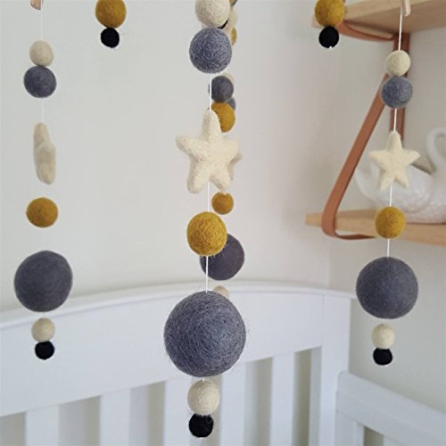 Star Baby Mobile by TIK Tak Design Co – Felt Ball Mobile for Your Boy Or Girl Babies Bed Room – 100% NZ Wool - Designer Colors to Match Your Nursery and Delight Your Child (Gold Dust)