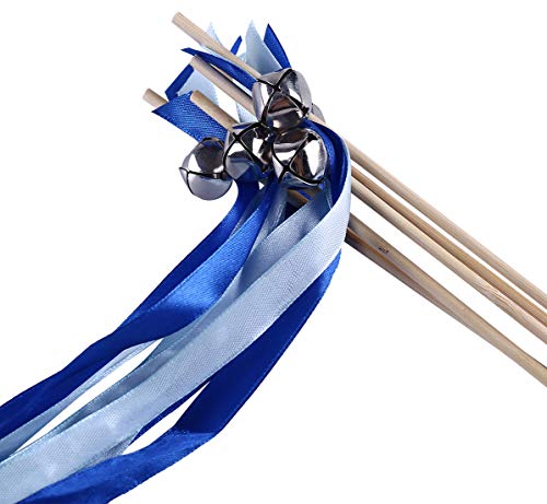 Wishprom 30 Ribbon Wands Silver Bells Wedding Party Activities Divinity Braid Send Off Bells (Royal Blue, Silver)