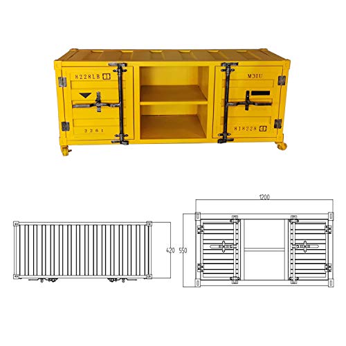 Diwhy Retro Vintage Tv Cabinet Container Style with 2 Doors and Shelve Industrial Design bar Decorate Cabinet Yellow