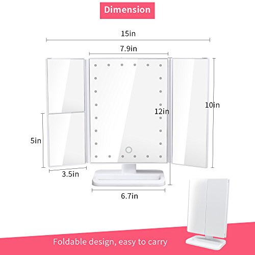 Sunba Youth Makeup Vanity Mirror with 24 LED Lights Touch Control Adjustable 180° Rotation Portable 3X/2X Magnification Mirrors for Girl Women