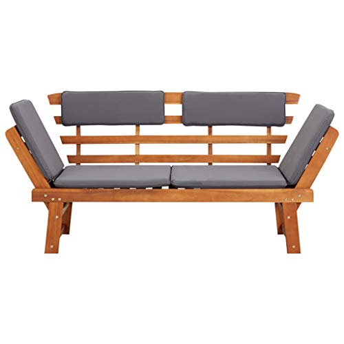 Tidyard 2-in-1 Verstellbar Gartenbank Sonnenliege Balkon Bank Balkonsofa Balkonmöbel Sitzbank Garten Gartensofa 2 Sitzer Holzbank Gartenliege Balkon Terrasse, Dunkelgraue Auflage – Bild 5