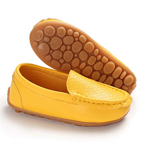 E-FAK Toddler Boys Girls Soft Synthetic Leather Loafers Slip On Boat Dress Shoes Flat (Toddler/Little Kid/Big Kid)(5 M US Toddler,Yellow) - Thumbnail 4