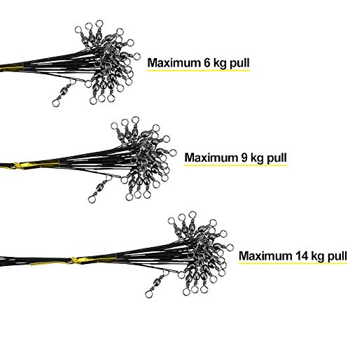 DECARETA 72 Pcs Stahlvorfächer, Edelstahl Vorfächer Stahl Angeln Vorfach Hecht mit Karabinerhaken und Edelstahlwirbel Schwarz Angelvorfächer für Raubfische, Hidden-Hauptschnur, 15/20/25 cm – Bild 5