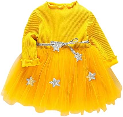 Godathe Toddler Kids Baby Girls Knit Star Long Sleeve Clothes Tutu Party Princess Dresses
