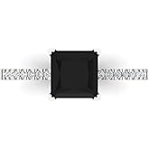 Clara Pucci 14K Solid White Gold 1.62 ctw Onyx Solitairewith Accents Ring for Women | Anniversary, Birthday Gift | 6.5mm Princess Cut