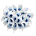Houda Calla Lily Bridal Wedding Artificial Fake Flowers Party Decor Bouquet PU Real Touch Flower (White Blue 20 Pcs)