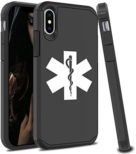 Shockproof SI Impact Hard Soft Case Cover Protector for Apple iPhone Star of Life EMT Paramedic (Black, for Apple iPhone X/iPhone Xs)