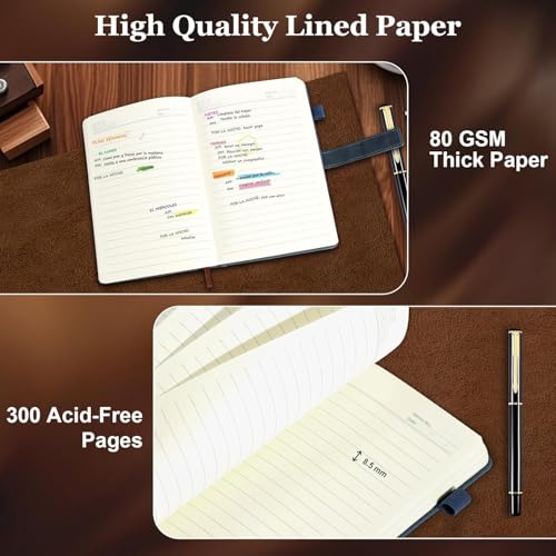 MIAOKE Journal Notebook, A5 Lined Leather Diary, 300 Pages, Luxury Pen Included, Hardcover Professional Notebook for Office, Travel, Business