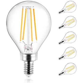 Ascher E12 Candelabra LED Light Bulbs 60 Watt Equivalent, 550 Lumens, Warm White 2700K, Decorative G45 LED Globe Bulbs, Filament Clear Glass, Non-Dimmable, Pack of 5