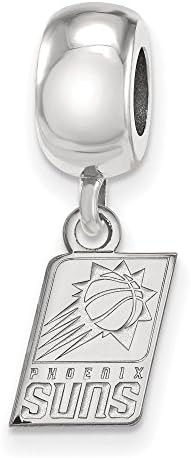 925 Sterling Silver Rhodium-plated Polished &amp; Laser-cut LogoArt NBA Phoenix Suns XS Dangle Bead Charm