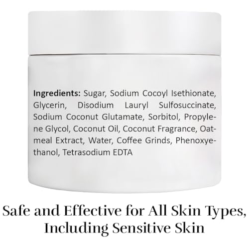 Coconut Coffee Sugar Body Scrub, Exfoliating Sugar Scrub that Foams to Moisturize and Exfoliate the Body, Hands, and Feet, Exfoliating Body Scrub for the Bath or Shower with Oatmeal Extract for Skin