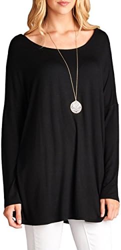 Women's ULTRA SOFT BAMBOO Long-Sleeve Tunic Top (Small, Black)