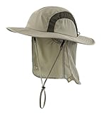 Home Prefer Kids Fishing Hat with Neck Protection Lightweight Mesh Sun Hat Outback Hat with Chin Cord Army Green