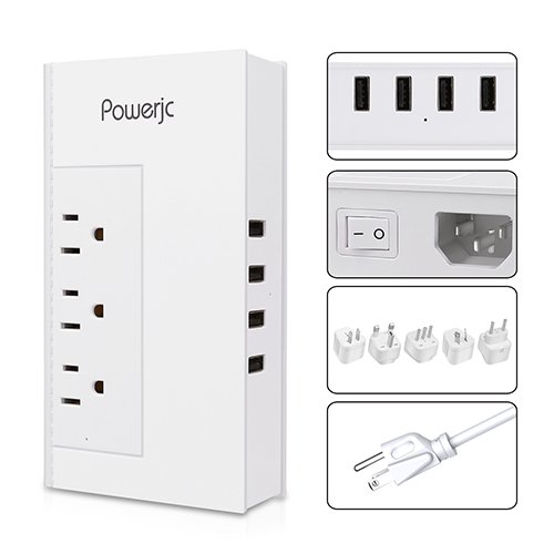 Travel Voltage Converter Adapter 1875W Step Down 220V to 110V with 4 Smart USB Charging Ports Inner Cooling Design without Any Noise,Powerjc White