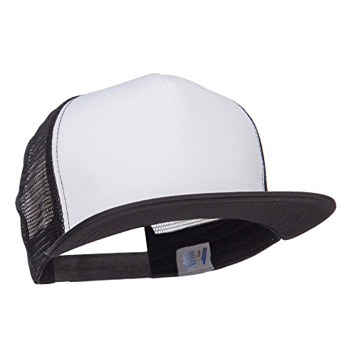 Flat Bill Snapback Trucker Cap - White Black OSFM