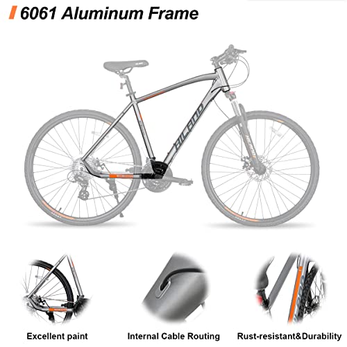 Hiland 700C Hybrid Bicycle Aluminum Shimano 24 Speeds with Suspension