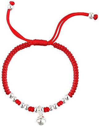S925 Sterling Silver Lucky Bell Red Rope Silver Beads Bracelet for Man&Women Lovely Bracelet Gift