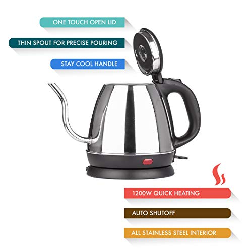 Zell Stainless Steel Electric Kettle Precise Thin Spout for Pour Over