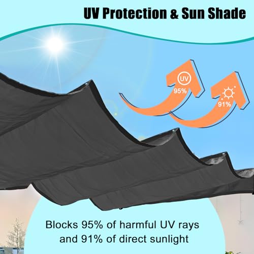 Extendable Wave Sun Sail, HDPE Sun Protection Pergola Replacement Shade Cover, Adjustable Protection Against UV Rays Awning, Adjustable Sun Sail for Balcony, 0.6 x 3 m, Dark Grey