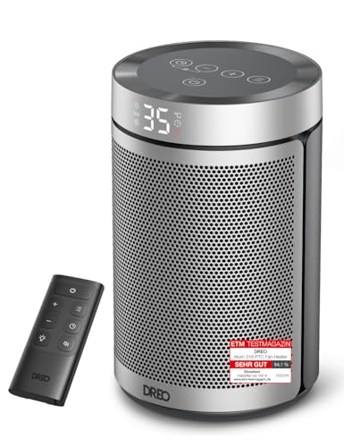 Dreo Energy Saving Fan Heater, 34 dB Quiet 1500 W Electric PTC Ceramic, Thermostat, Overheating & Tilt Protection, 12 Hour Timer, Electric Heater for Rooms, Bedroom, Atom 316, Silver