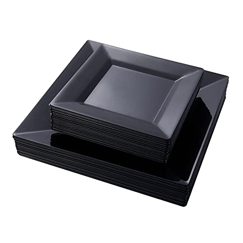 N9R 60 Pack Black Square Plastic Plates Disposable Plates include