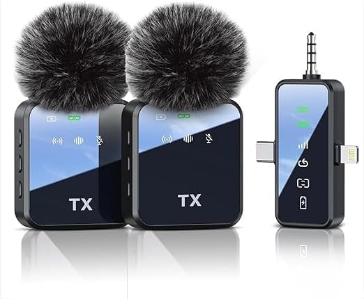 2025 Professional Studio Sound 3 in 1 Microphone for iPhone/Android/Camera, Wireless Lavalier Microphone, Mini Microphone for Record Interview, Vlogs, YouTube, Tiktok