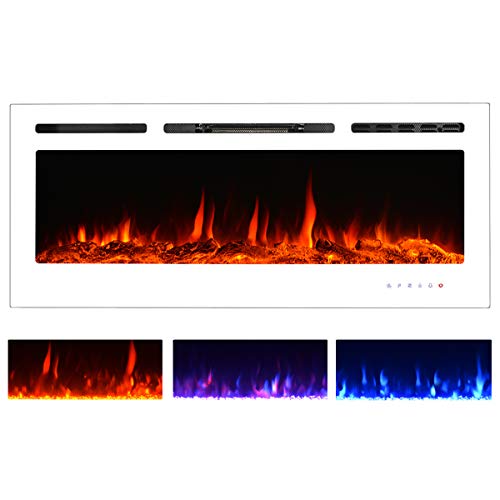 YODOLLA 50" White Electric Fireplace Insert,Touch Screen Control Panel & Remote Control, 750-1500W Heater with Timer & 3 Flames