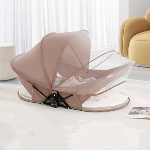 CENXI Travel Bassinet Portable Baby Bed for Newborn Infants-Folding Bassinet in Bed Mini Crib Breathable Travel Bed Quick Fold Newborn Infant Sleeper with Mosquito Net and Travel Bag (Khaki)