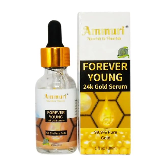 Ammuri 24K Gold Serum Anti-Ageing Anti-Wrinkle Formula Collagen Moisturizing Skin Care Face Serum - Targets Pigmentation, Uneven Skin Tone, and Dark Circles - 30ml