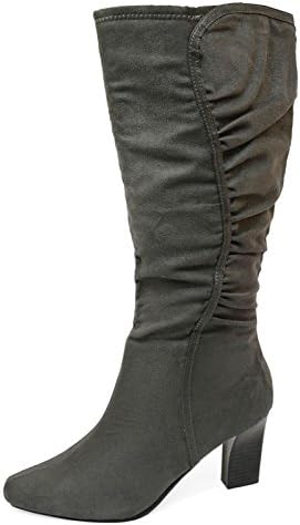 Ladies Grey Wide Fit Calf Ruched Biker Knee High Riding Cowboy Tall Boots Shoes Sizes 6-10