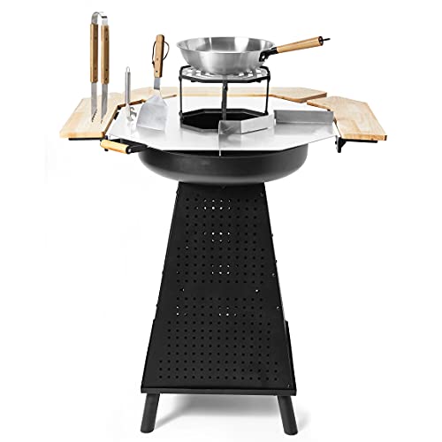 Gartenfreude Plancha Barbecue à charbon avec brasero 2 en 1 avec accessoires Noir l 101 x H 118 x P 86 cm