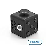 Maxboost Fidget Cube 6 Sides Stress Releaser Ball [2-Pack, Black] Anti-anxiety Depression Figit Dice Prime Focus Toy for Children, Students, Adults [5-clicker Edition] Great for Work, Class, Home