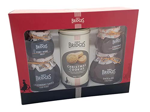 Mrs Bridges Christmas Gift Box Selection 36 Ounce (Port Wine Jelly, Christmas Marmalade, Cranberry Sauce with Port, Date & Fig Chutney, Christmas Cookies)