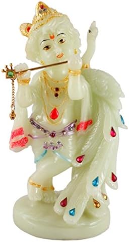 Jaipur Arts Handmade Marble Standing Krishna Statue Idol for Home Decor/Pooja Room (Standard) (20 cm x 9 cm x 8 cm)
