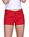 HDE Women's Solid Color Ultra Stretch Fitted Low Rise Moleton Denim Booty Shorts (Red, Large)