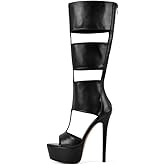Richealnana Women's Gladiator Knee-High Platform Heels-Stiletto Peep Toe Boots with Back Zipper for Club,Party, Boots