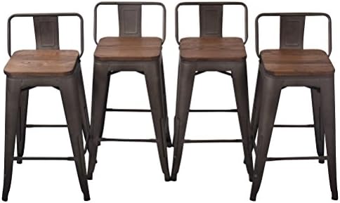 Tongli Metal Barstools Set Industrial Counter Stool (Pack of 4) Patio Dining Chair Low Back 30"