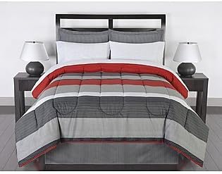 Black Gray Red Stripes Boys Teen Full Comforter Set (8 Piece Bed In A Bag) by Greyson by Greyson