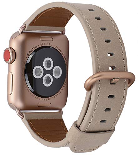 Compatible iWatch Band 38mm 40mm - JFdragon Women Light tan Genuine Leather Replacement Wrist Strap Compatible iWatch Series 4 Gold Aluminum(40mm) and Series 3 Gold Aluminum(38mm) - Thumbnail 6