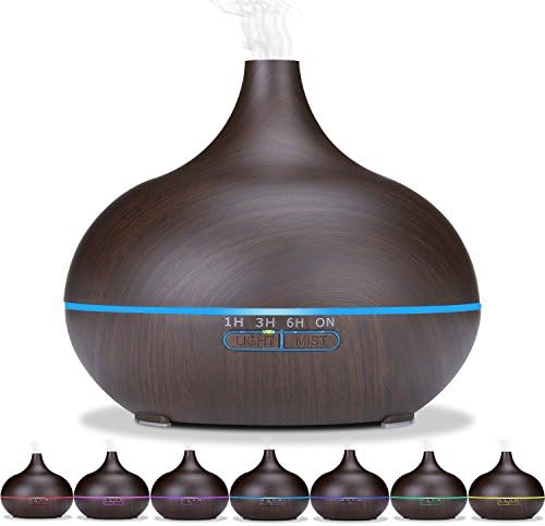 Essential Oil Diffuser - 550 mL Stylish Aroma Humidifier 14 Color Shades Best Wood Grain Ultrasonic Whisper Quiet Cool Mist Aromatherapy