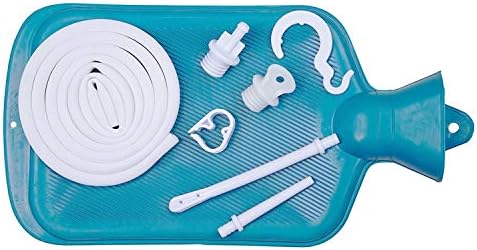 Rubber Douche/Enema Bag, Hot Water Bottle Combination System Kit for Men and Women, Reusable Colonic Kit Used for Coffee and Water Colon Cleansing & Manual Pressure Enema (Blue) (Blue Bag)